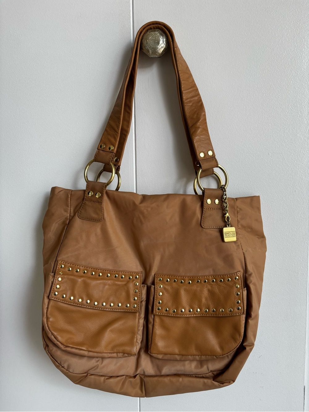 Kenneth Cole Tan Stud-Accent Tote Bag NWOT - Picture 13 of 15